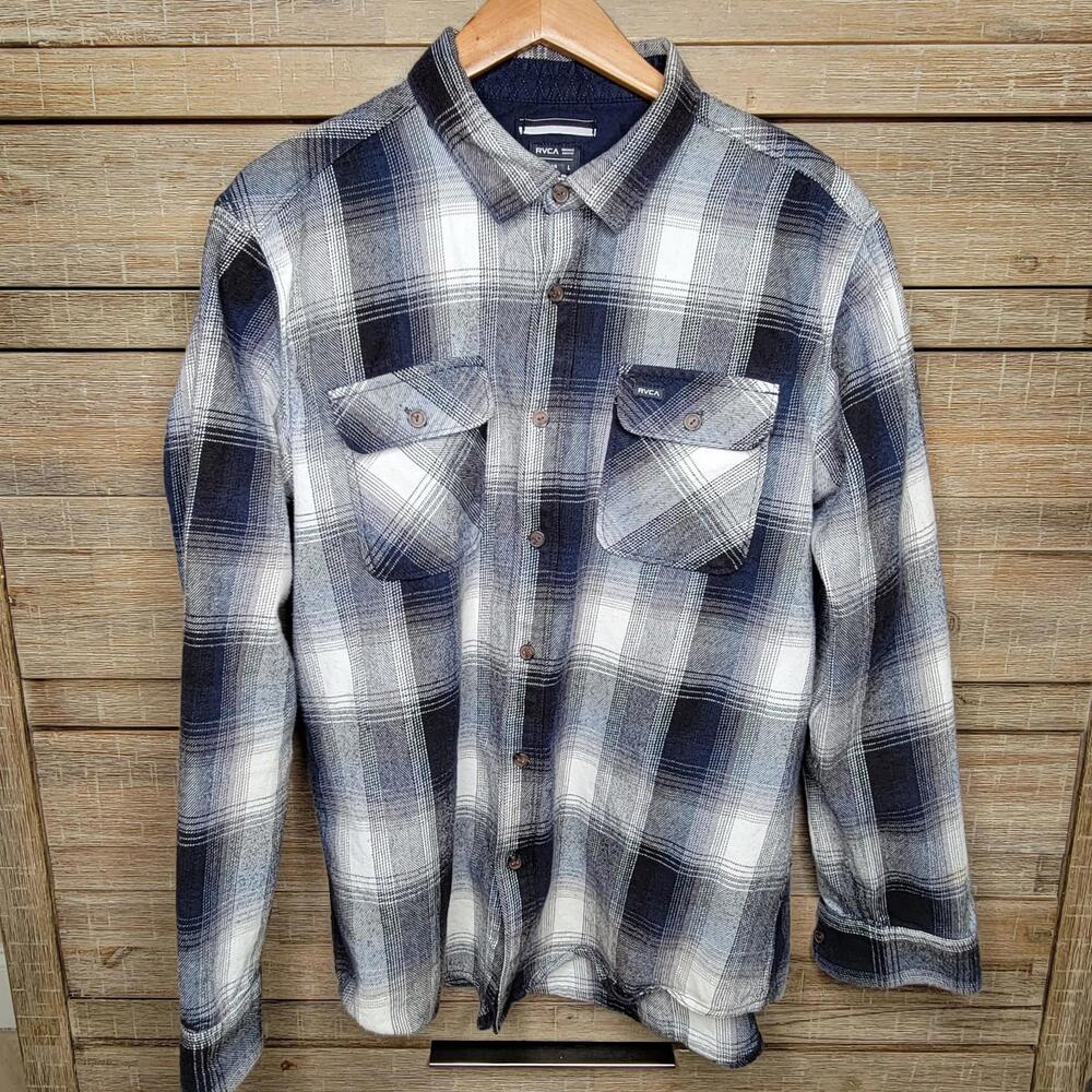 RVCA Shirt Jacket Shacket Mens Large Plaid Cotton Collar Long Sleeve Button up
